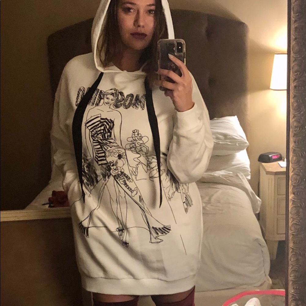 Cinched waist Moschino printed hoody dress